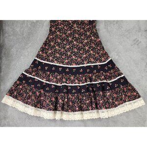 Vintage Skirt Womens XS/ S Multicolor Floral Lace Crochet 70s Prairie Midi